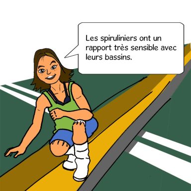 Une jeune fille assise sur une route, parlant des spinifex et de leur rapport avec l'eau.